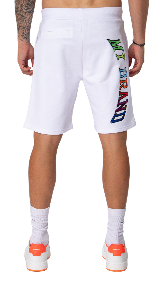 MY BRAND RAINBOW COLLEGE SHORTS | WHITE