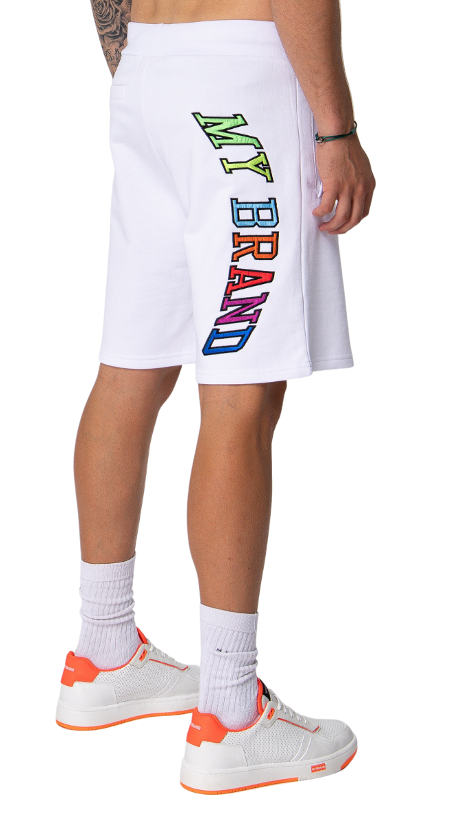 MY BRAND RAINBOW COLLEGE SHORTS | WHITE