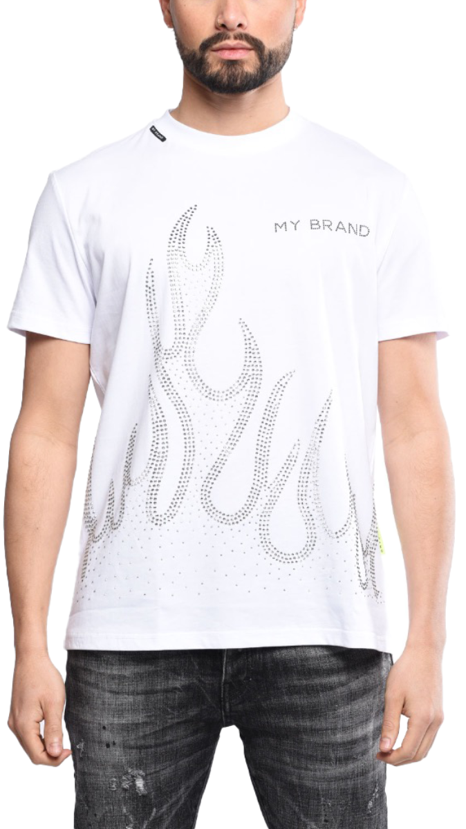 White T Shirt With Flames | WHITE