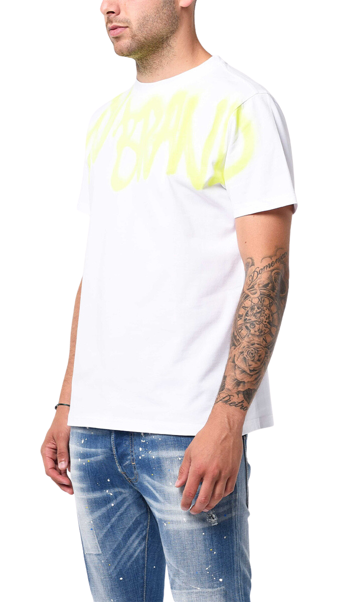 MB LOGO GRAFFITI SPRAY NEON YELLOW TSHIRT | WHITE