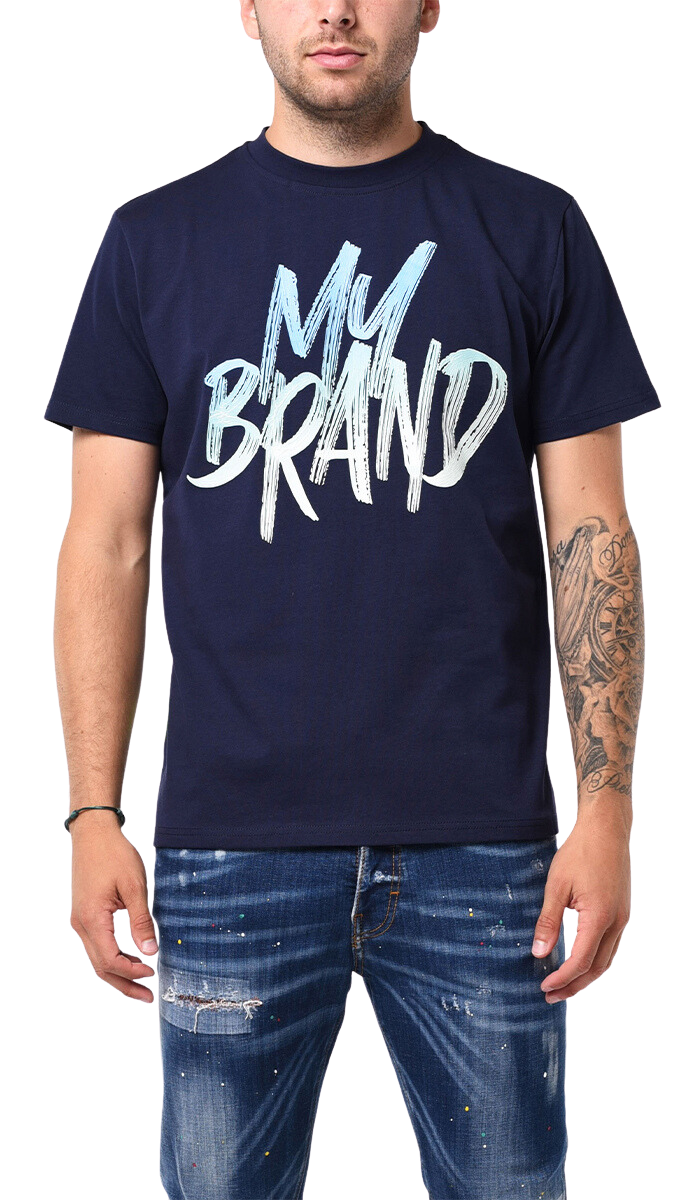 MB LOGO PAINT STROKE SKY BLUE GRADIENT TSHIRT | NAVY