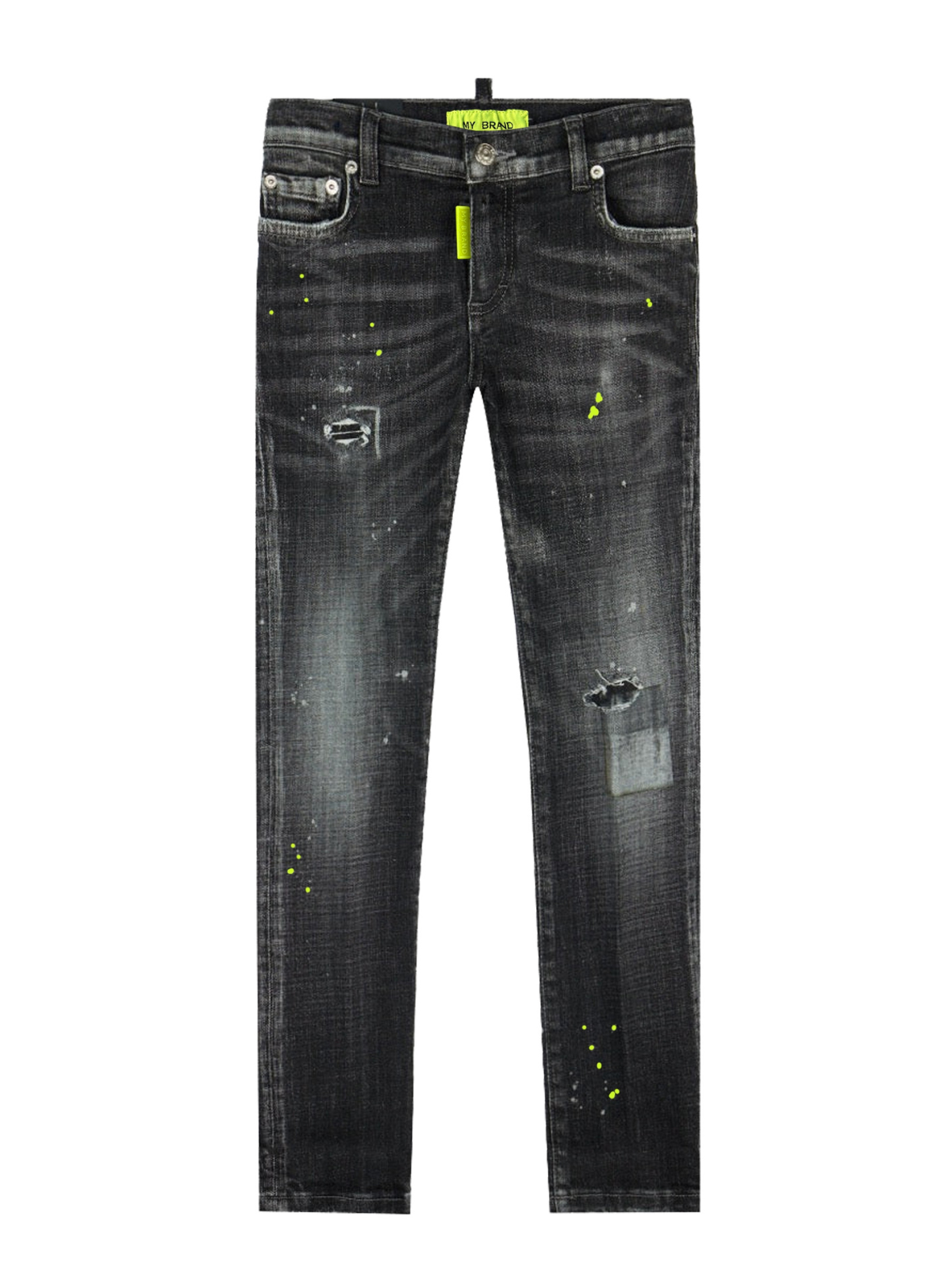 Black Distressed Neon Yellow Jeans | BLACKJEANS