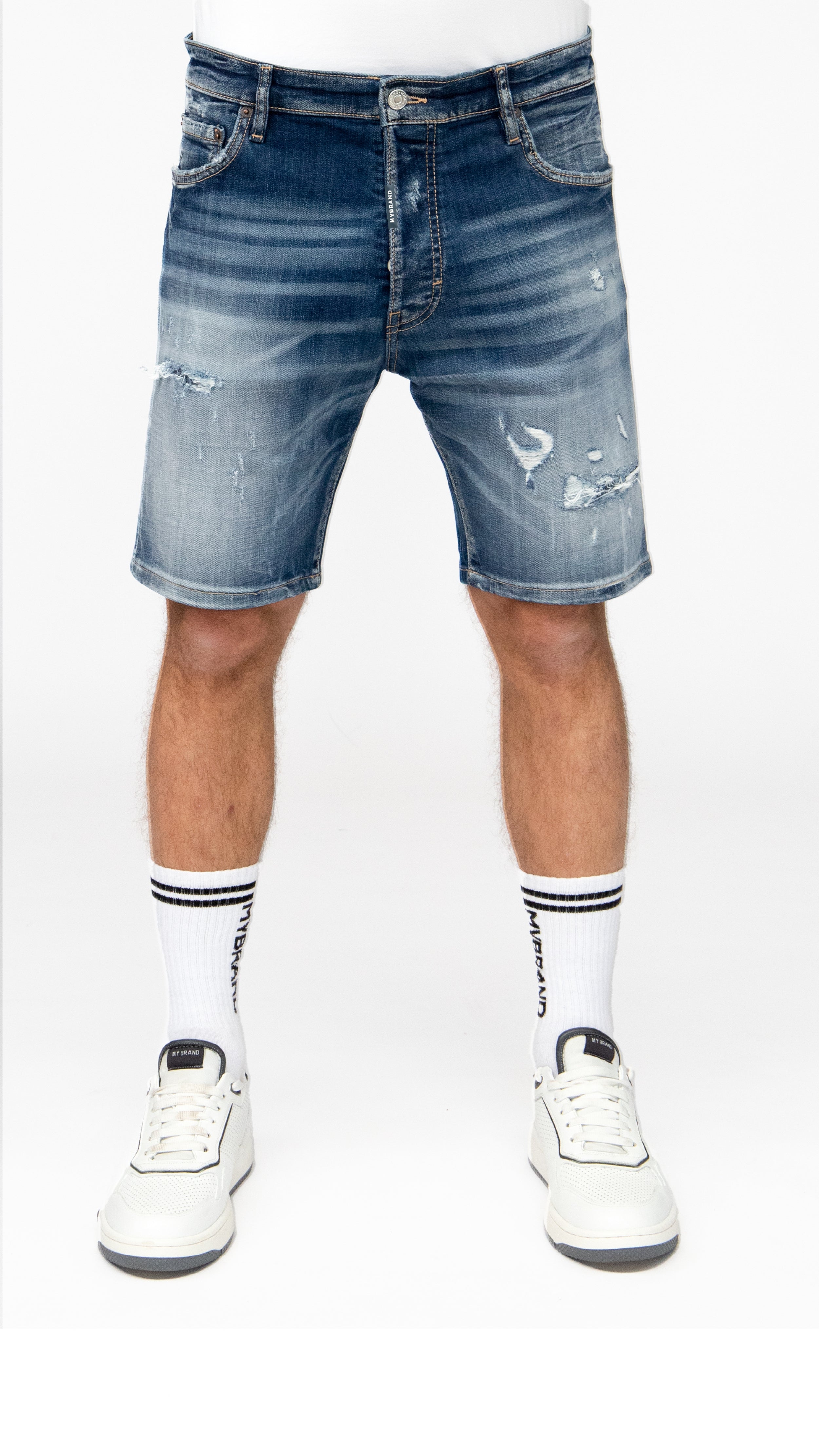 DARK Blue Ripped Rebel Shorts | DENIM