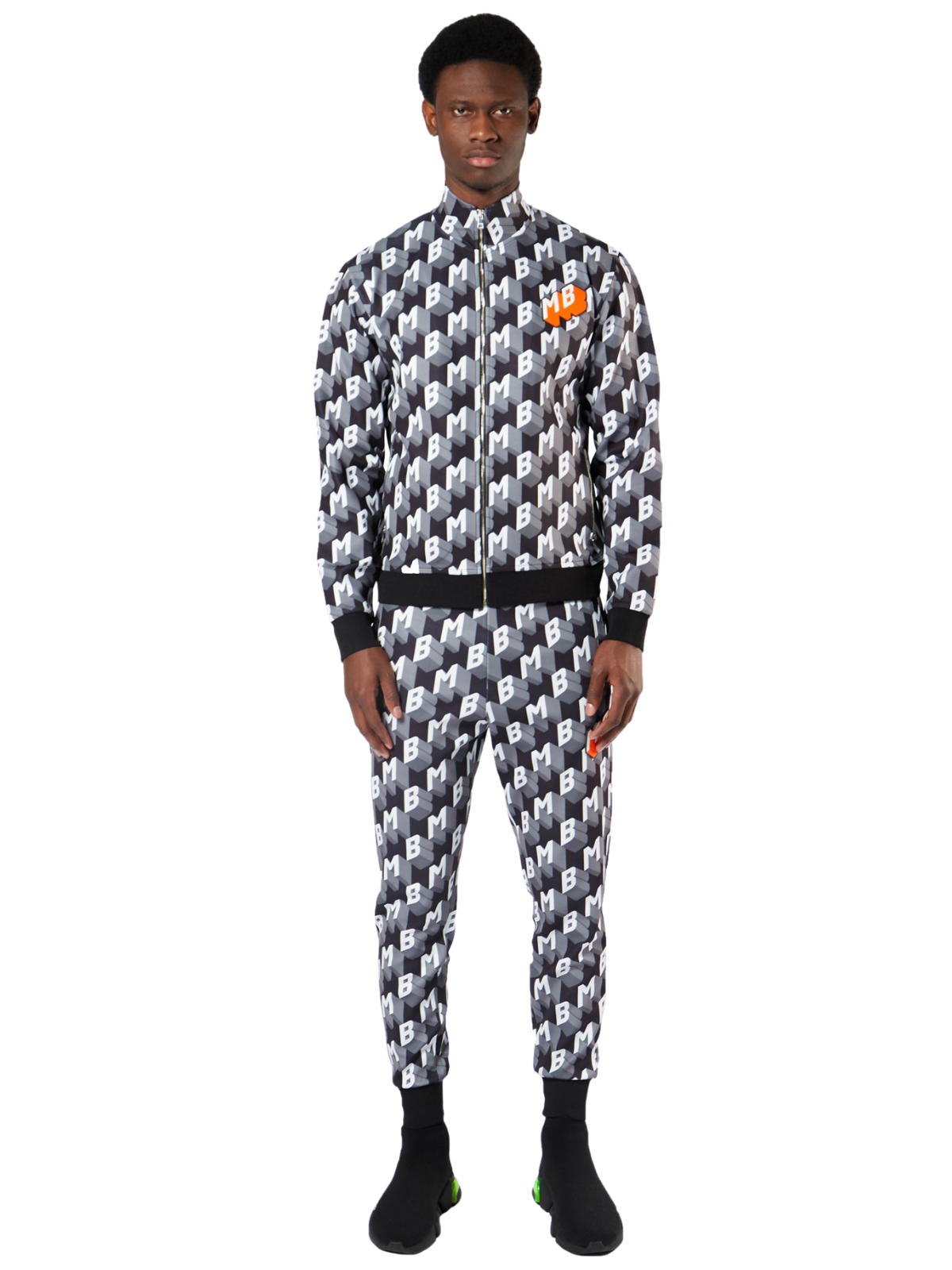 All Over Orange Badge Tracksuit | BLACK