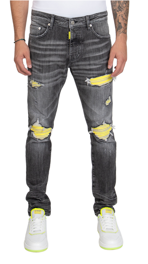 NEON RIPPED BIKER LABEL, NEON LEBEL  | GREY JEANS