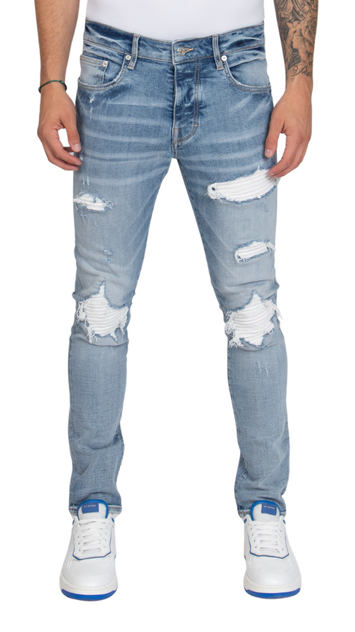 WHITE RIPPED BIKER JEANS, WHITE LABEL | DENIM