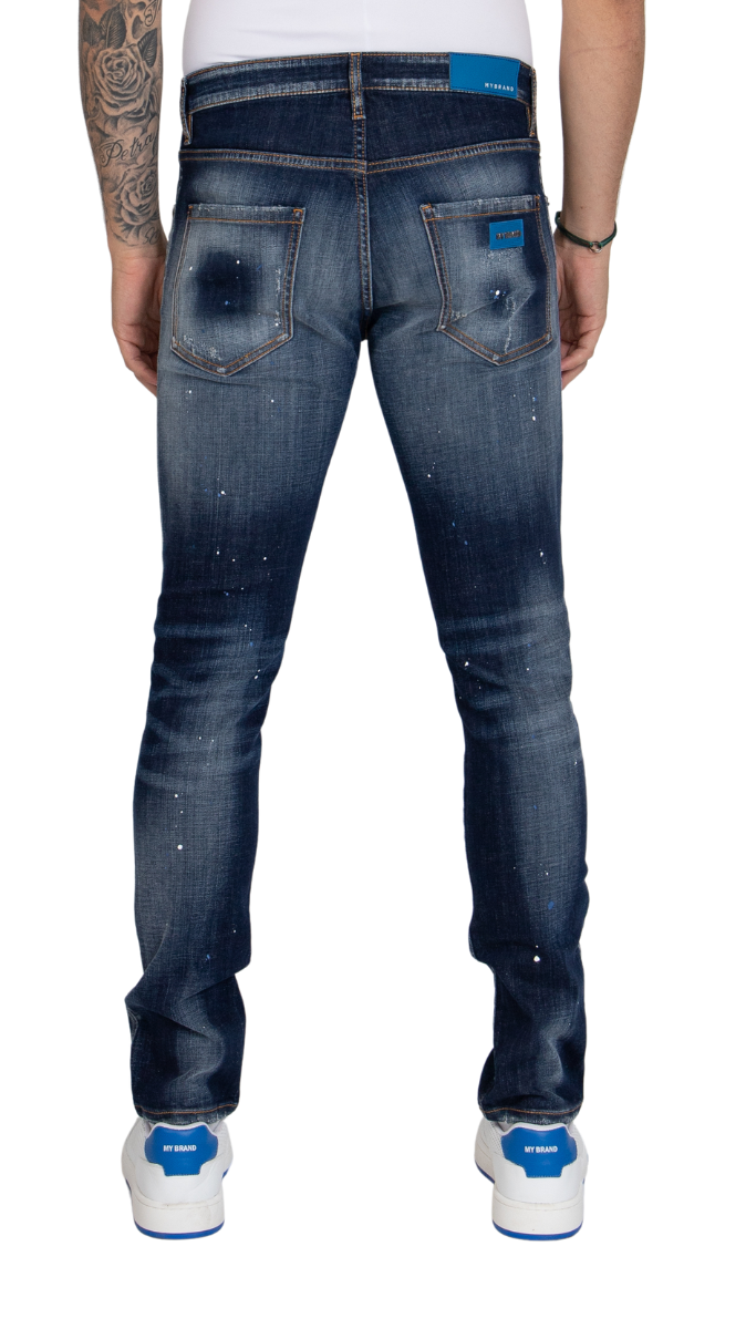 WASHED WITH BLUE AND WHITE SPOTS, NAVY BLUE LABEL | DENIM