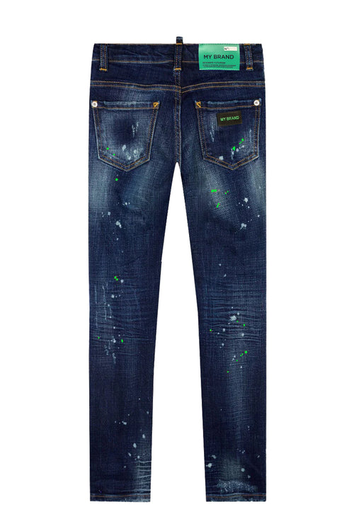 Blue Distressed Neon Green Jeans