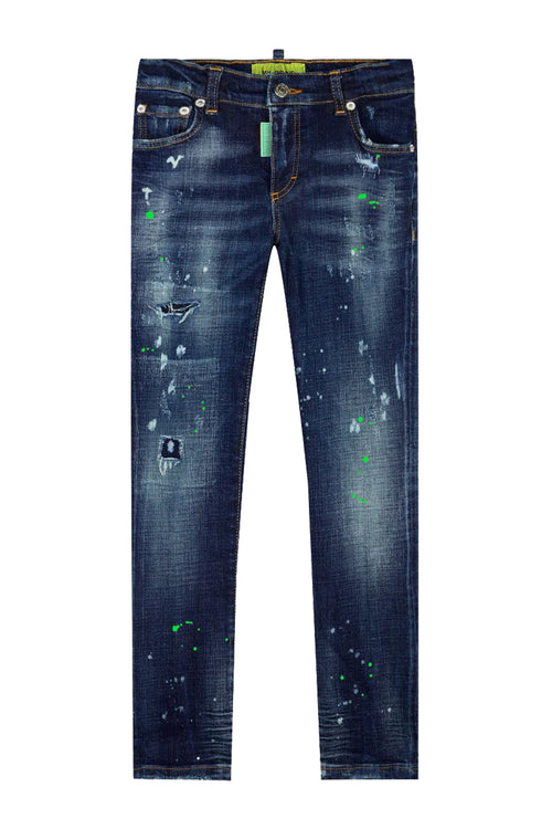 BLUE DISTRESSED NEON GREE | DENIM