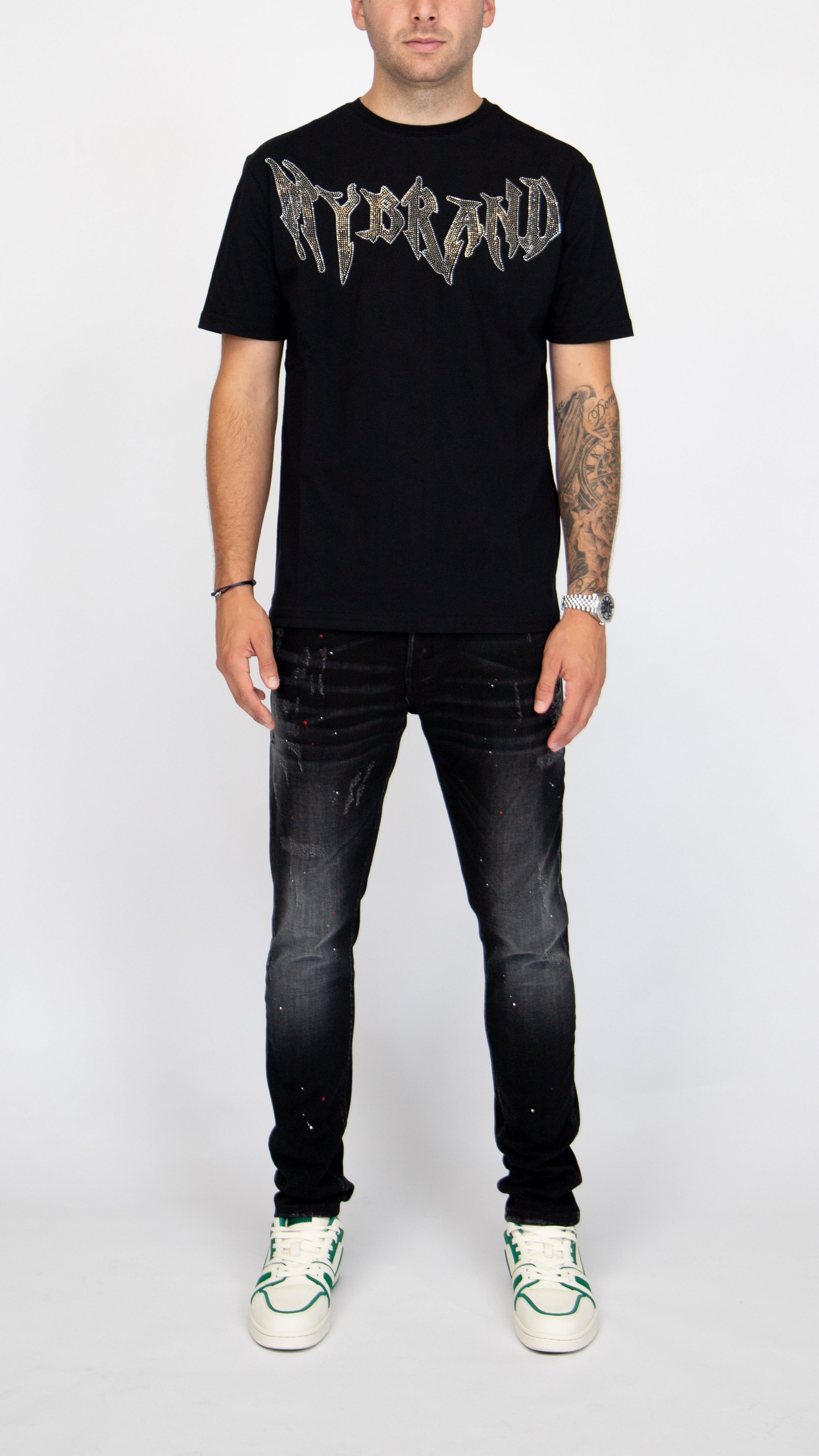 MYBRAND Winged Emblem Sparkle Tee Black | BLACK