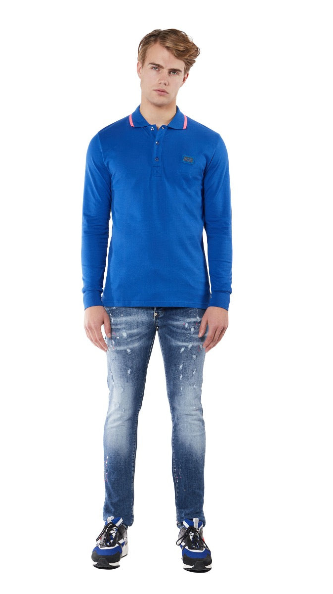 COLOURFULL LONGSLEEVE POLO | KOBALT BLUE