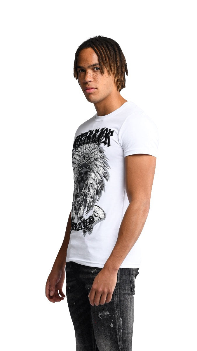 Warrior Indian Skull T-Shirt Grey | WHITE